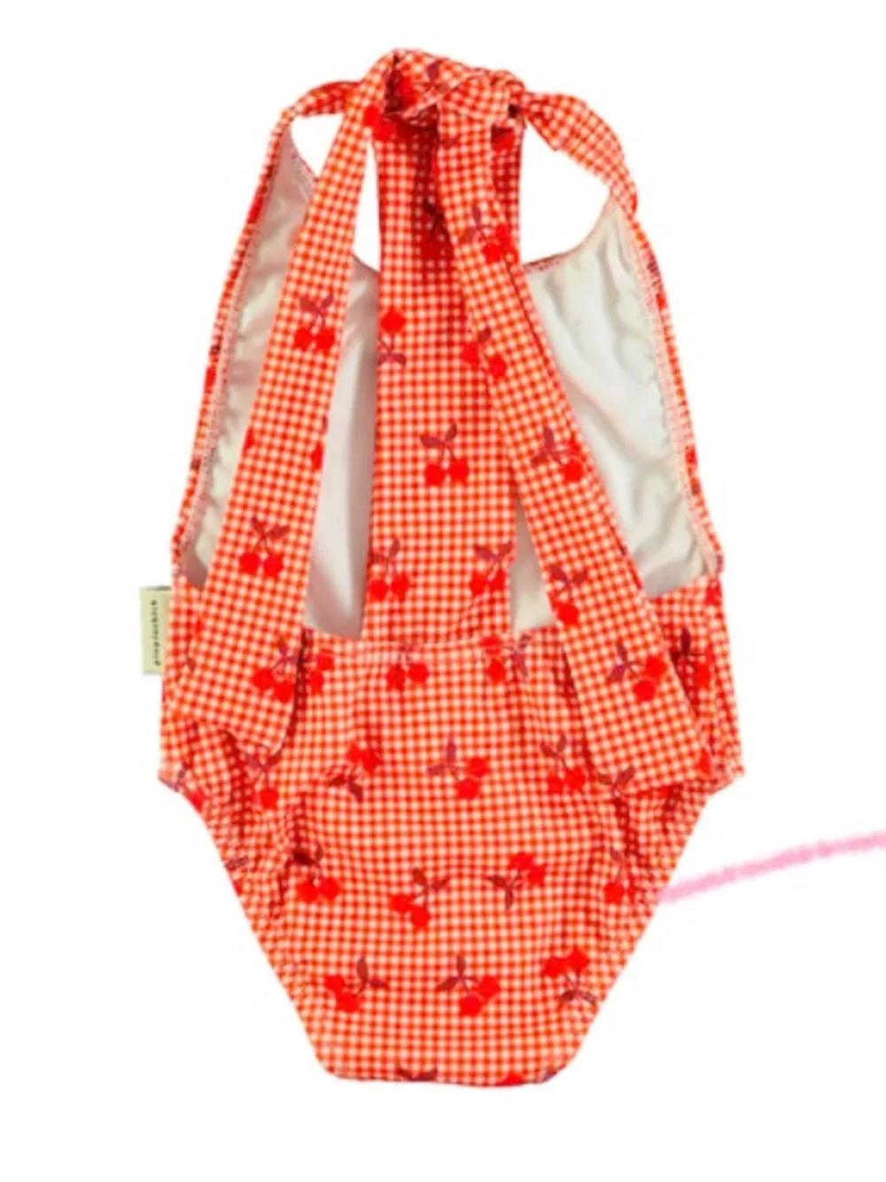 Girls Orange Gingham Cherry One-Piece Swimsuit - Picture 2 of 6